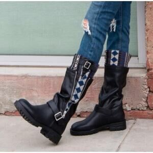 Mi.Im Boots Womens 6 Black Aztec Pop Buckle Boutique Faux Leather Sweater